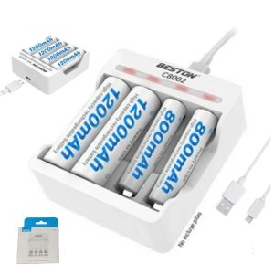 Cargador Beston USB p/4 Pilas Recargables 1.2V Ni-MH / (AA Y AAA) / Con Indicador Led / Cable Desmontable