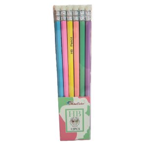 Lapiz de escritura HB con goma x12 colores pasteles
