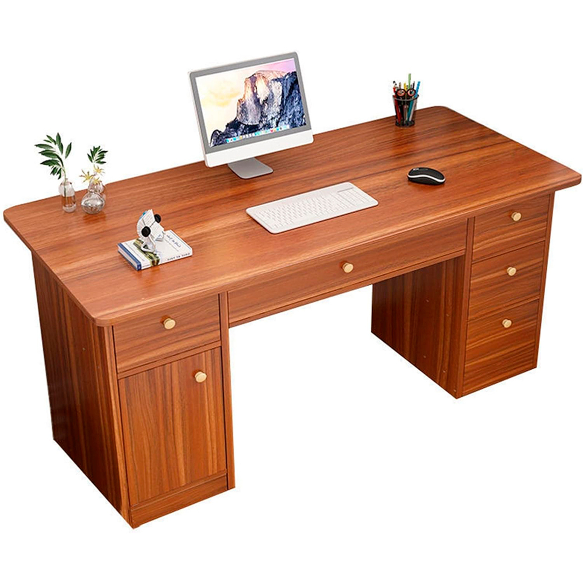 Escritorio madera 6 cajones 140×45 cm Oscuro