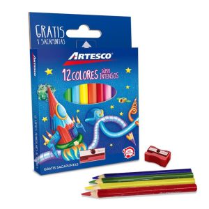 Lapices De Colores X12 Cortos Con Sacapuntas Artesco