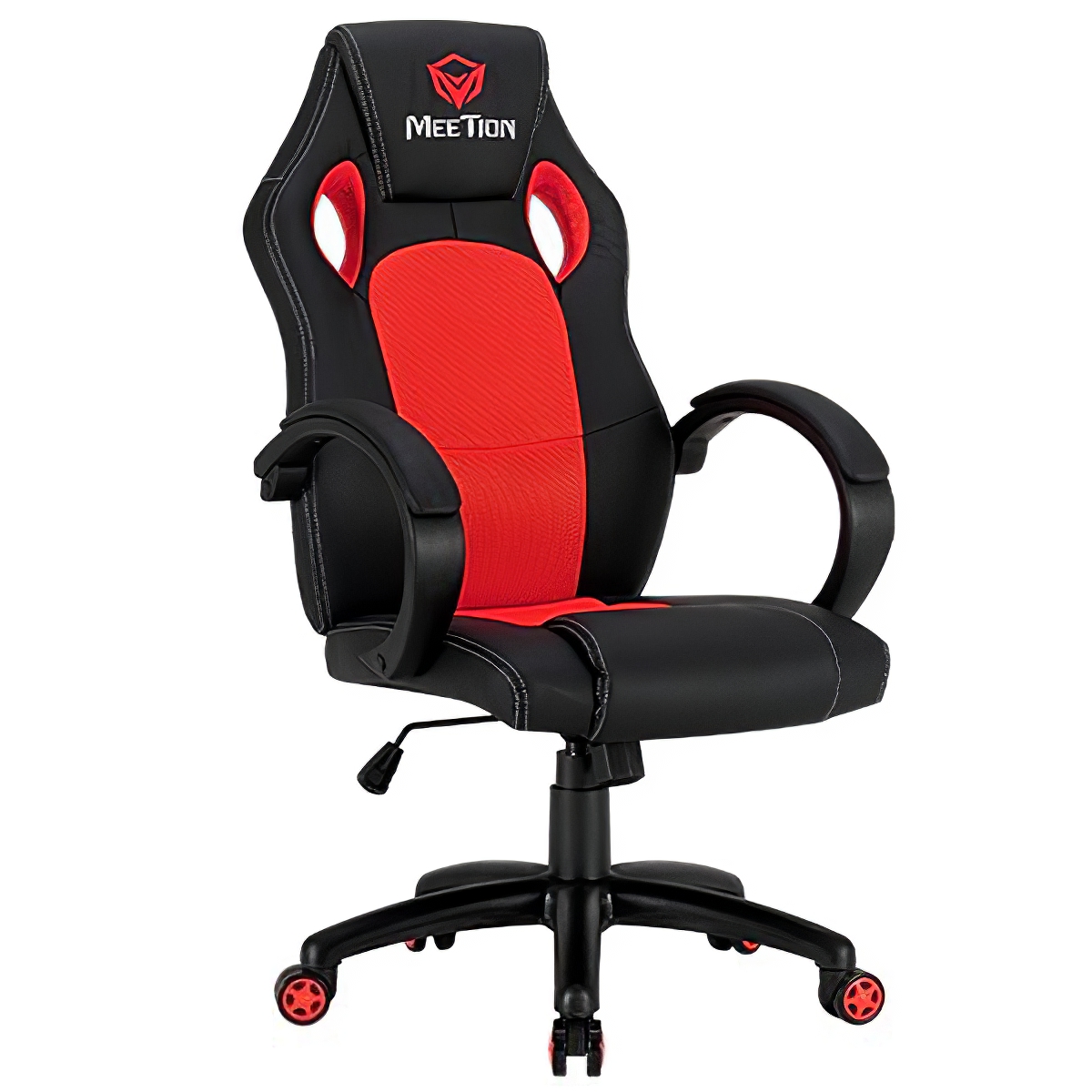Silla Gamer Meetion Chr05 Ergonómica Negra Y Rojo Cuero Sintético
