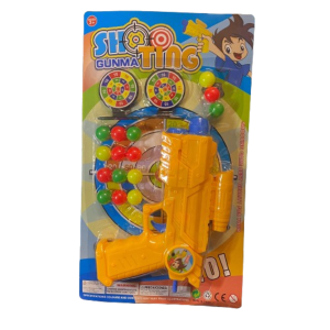 Arma con tiro al blanco y dispara pelotitas en blister