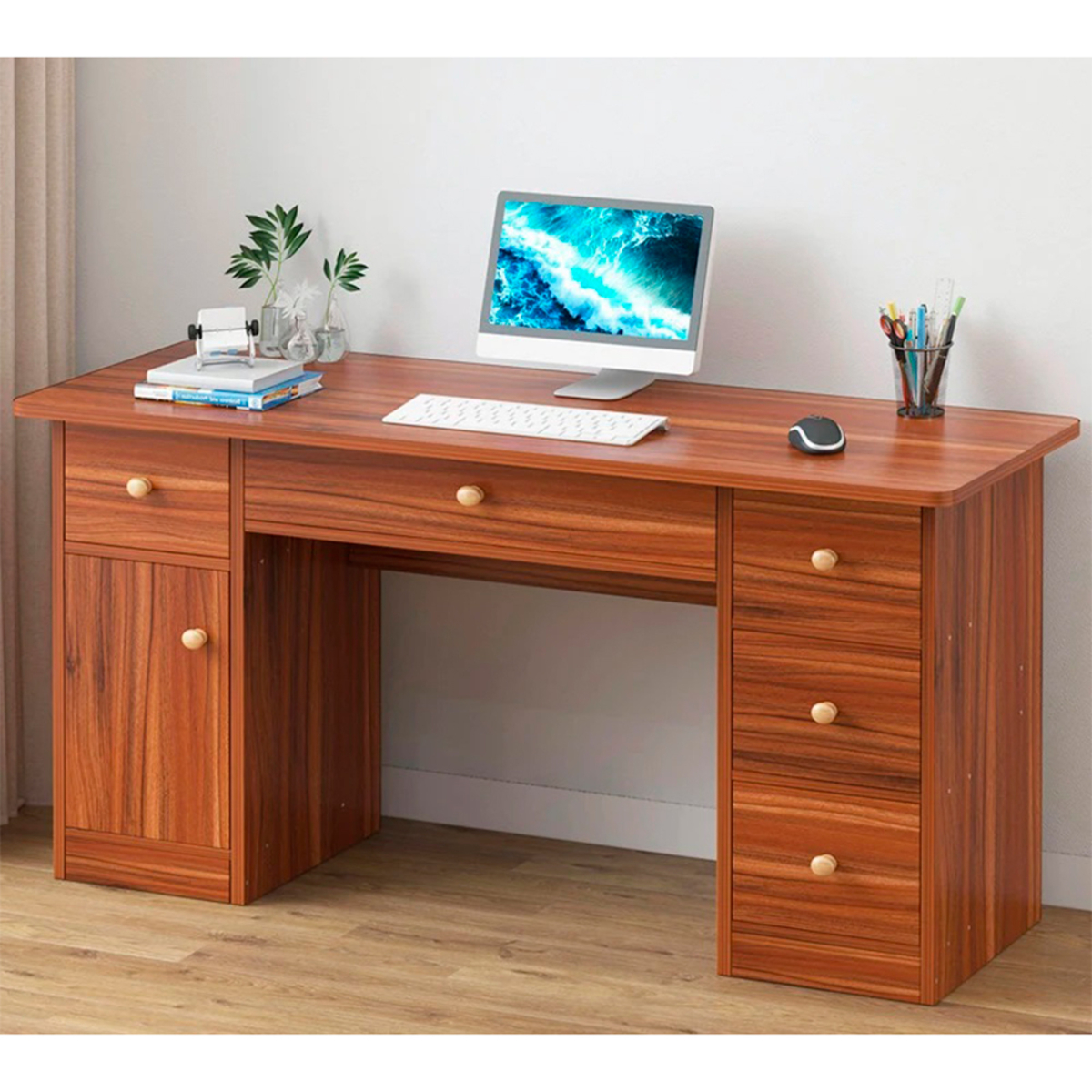 Escritorio madera 6 cajones 140×45 cm Oscuro - Imagen 3