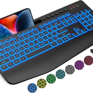 Teclado inalámbrico con retroiluminación de 7 colores ergonomico
