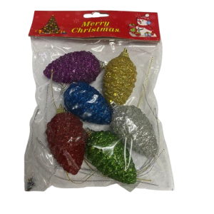 Adorno navideño piñas de colores x6