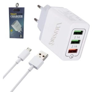 Cargador De Pared Triple USB 5V/2.4A + Cable Micro USB / LIONDO